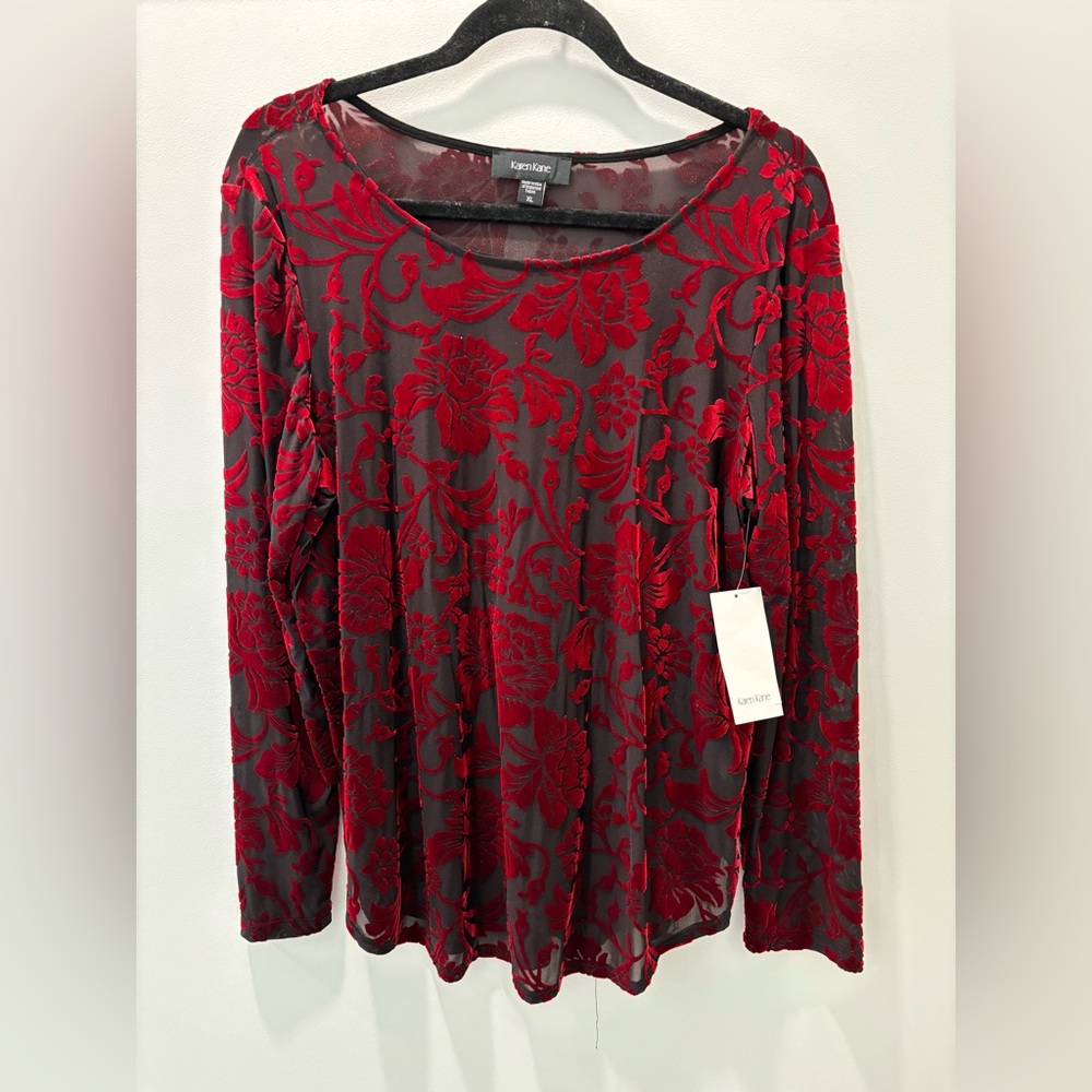 Karen Kane printed velvet burnout top.